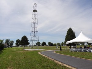 The reconstructed tower on site during the dedication.