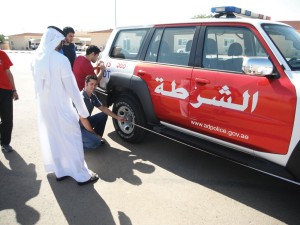 In Al Ain, the United Arab Emirates, traffic police students take a training course in the proper use of measurement.