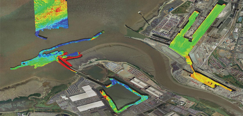 This data was gathered in shallow water in and around Bristol docks, UK and processed with GeoSwath, an echosounder by Kongsberg Maritime.