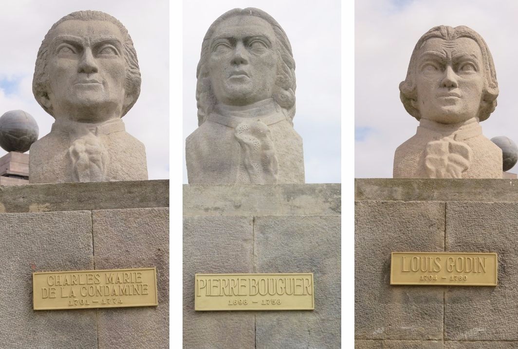 Busts of the members of the 18th-century Geodesic Mission line the Mitad Del Mundo park.