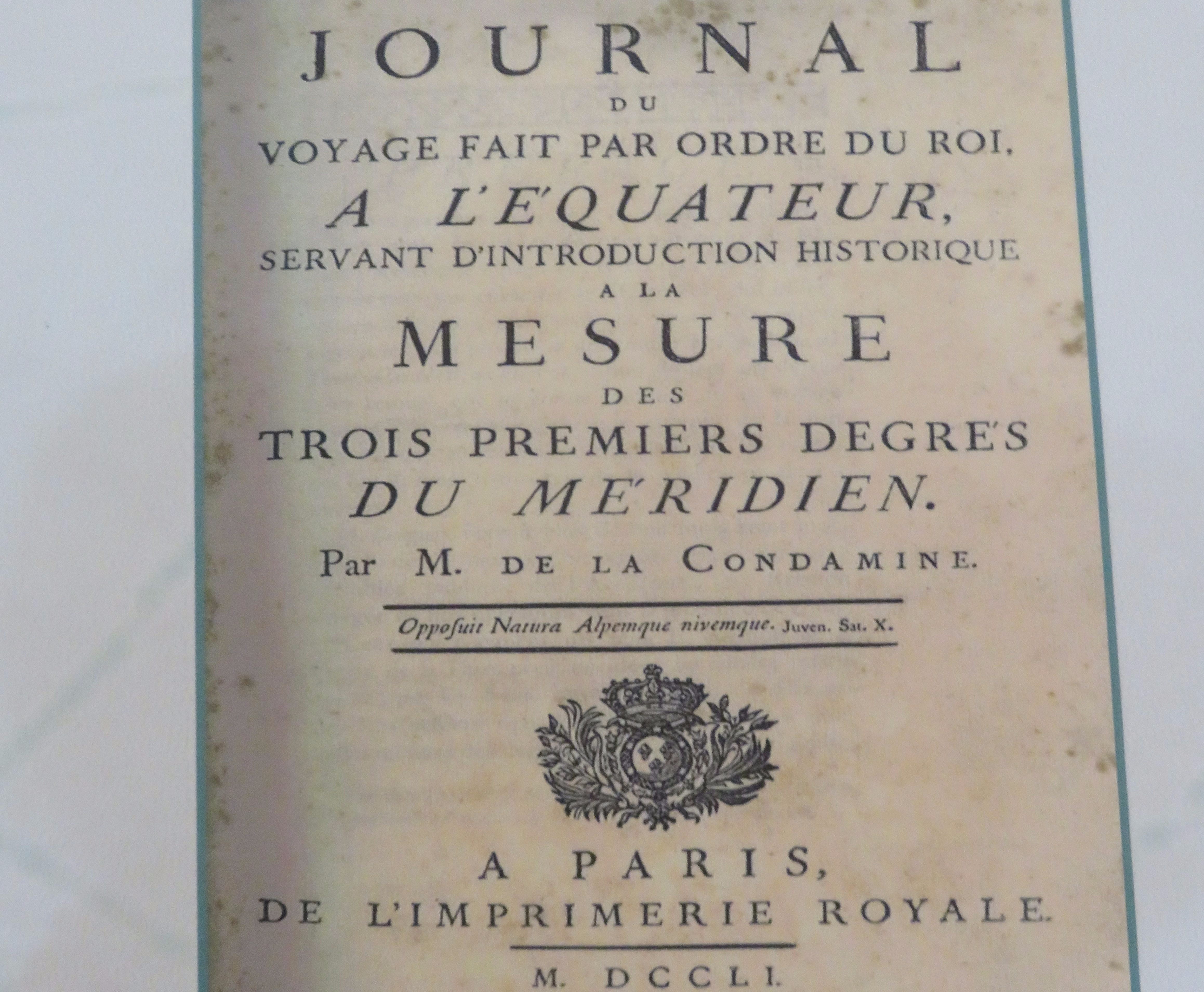 A copy of La Condamine's Journal on display at a Quito museum dedicated to the 18th-century Geodesic Mission.