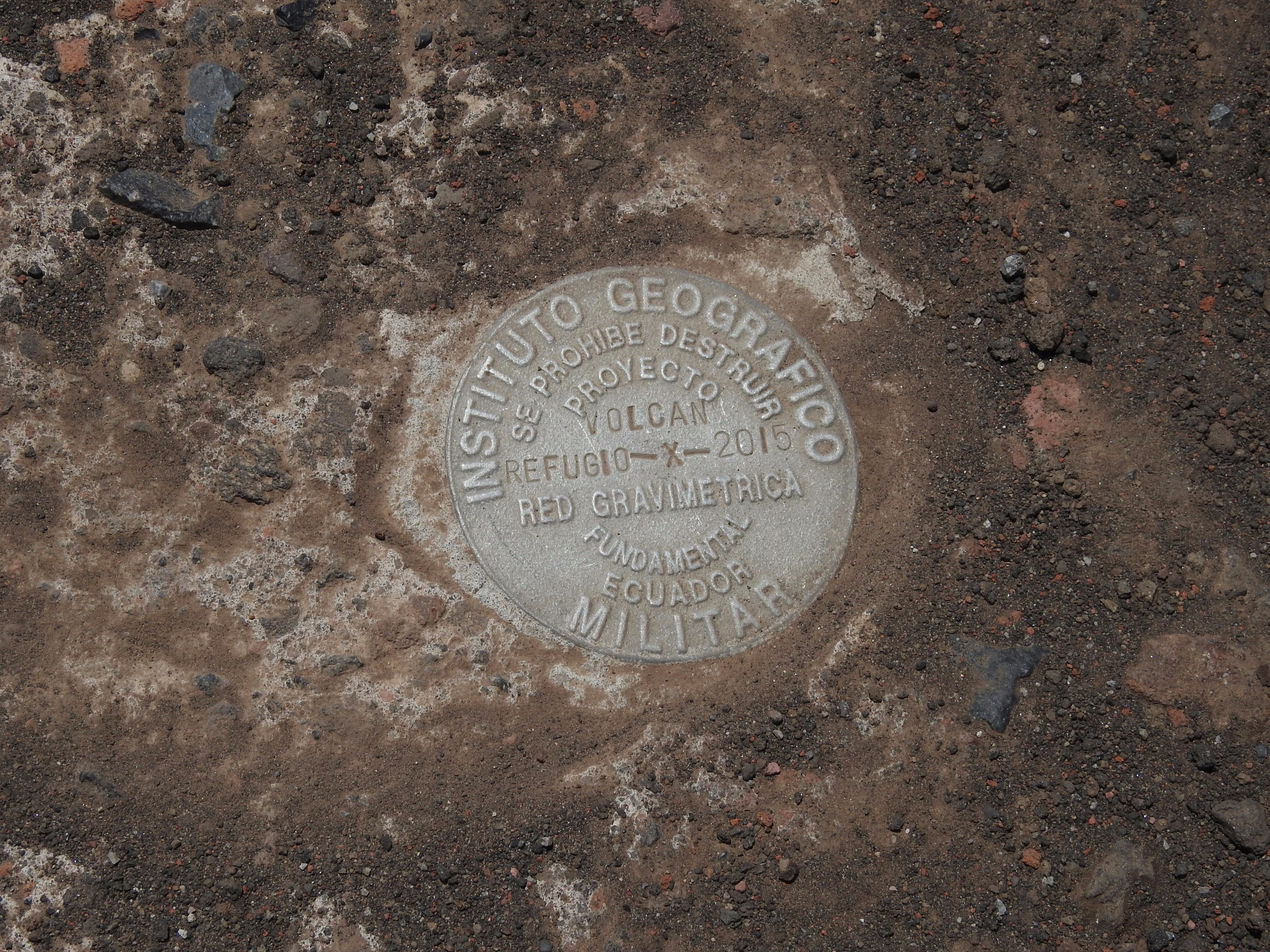 The IGM gravity mark at aclimation hut on Cotopaxi at ~16,000′ elevation Mark Artmstrong