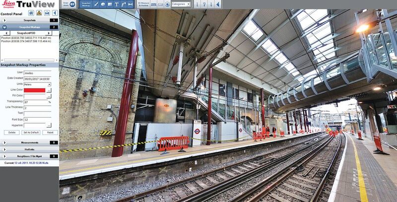 Distance measurements can be taken between any points in this 360º digital panoramic image of a rail station. Credit: ABA Surveying.