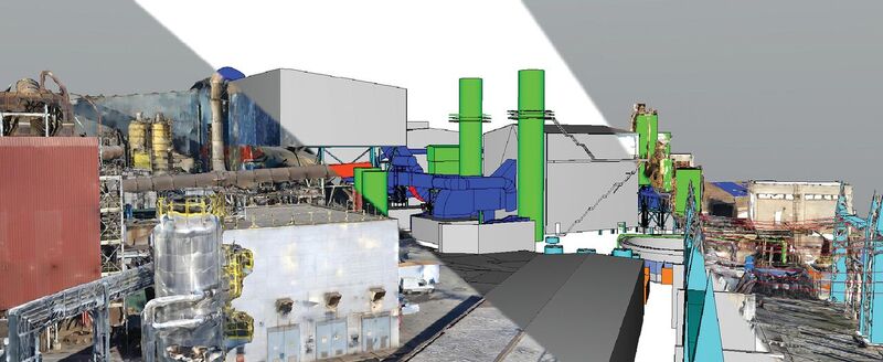 ABS Steelworks' exterior 3D reality mesh of as-built conditions is shown here compared to the design.