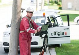 Effigis field crews collect data for utility companies, including pole inspection, structural analysis, and inventories.