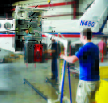 The CZMIL system being installed in a small airplane. It is optimized for shallow water environments and is especially effective in areas hazardous for boats.