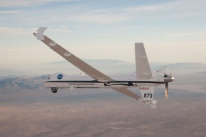 NASA’s unmanned research aircraft Ikhana B has a wingspan of 66 feet and is 36 feet long; it can carry more than 400 pounds of sensors internally and more than 2,000 pounds in external under-wing pods. Credit: NASA/Carla Thomas.