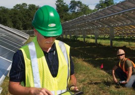 John Heiser, a senior environmental research engineer at Brookhaven National Laboratory (BNL) collects solar data at the Long Island Solar Farm—a 200-acre, 32 MW facility located on the BNL campus.