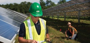 John Heiser, a senior environmental research engineer at Brookhaven National Laboratory (BNL) collects solar data at the Long Island Solar Farm—a 200-acre, 32 MW facility located on the BNL campus.