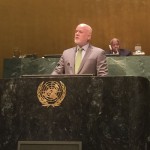 Ambassador Peter Thomson, Fiji’s permanent representative to the United Nations, presents to the General Assembly the resolution titled, “A global geodetic reference frame for sustainable development.”