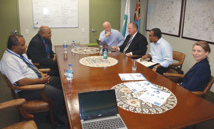 Ambassador Thomson and members of the Committee of Experts (Australia and Norway) discuss the resolution. Credit: the Permanent Mission of Fiji to the United Nations.