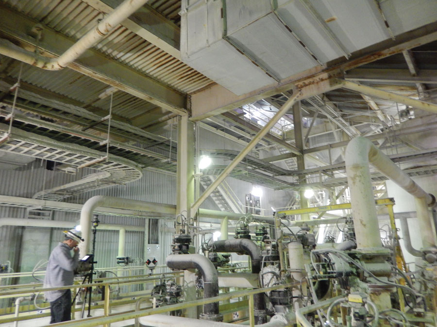 A technician captures a panoramic image in a complex facility. The images can be combined with data from scanners, GNSS, and total stations. Simple viewing tools make the information available to project teams and clients.