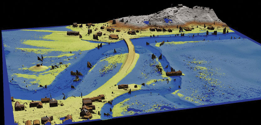 Simulated flood conditions created using the terrain model and the software, Quick Terrain Modeler.