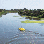 Z-Boat 1800 on a riverine hydrographic survey utilizing side scan sonar.