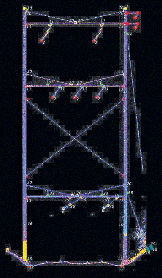 A slice of mobile lidar data was used to extract key points on the overhead catenary structures.