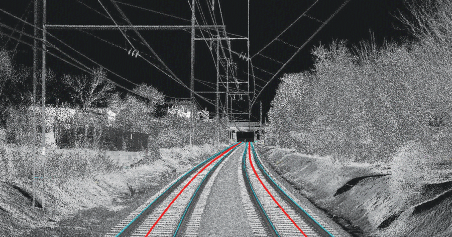 This mobile lidar data is of the extracted top of rail and centerline.