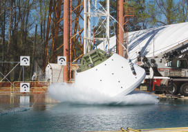 Morgan aided engineers at NASA’s Langley Research Center as they prepared for a series of nine drop tests of an Orion crew capsule model. Credit: NASA