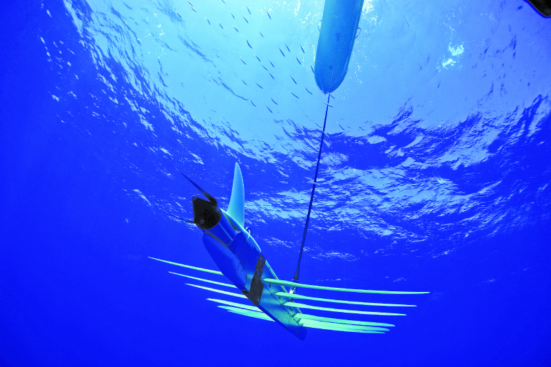 The Wave Glider, produced by Liquid Robotics, Inc., is designed to operate autonomously for up to a year. The surface platform provides power and communications links and can tow submerged sensor packages weighing up to 500Kg.