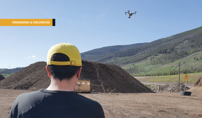 IST Aerial’s Bo LeRoy uses the firm’s DJI Inspire One to collect data for volumetric calculations for compost piles located on a landfill in Colorado.