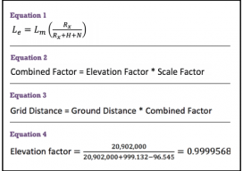 Equations 1, 2, 3 & 4: combined factor grid distance, elevation factor