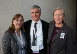 Making the announcement of the collaboration between ASPRS and ILMF to co-host their events next February in Denver, CO, are Karen Schuckman, CP, PLS, representing ASPRS, Lisa Murray, representing Diversified Communications parent company of ILMF, and ASPRS Chairman Charles Toth.