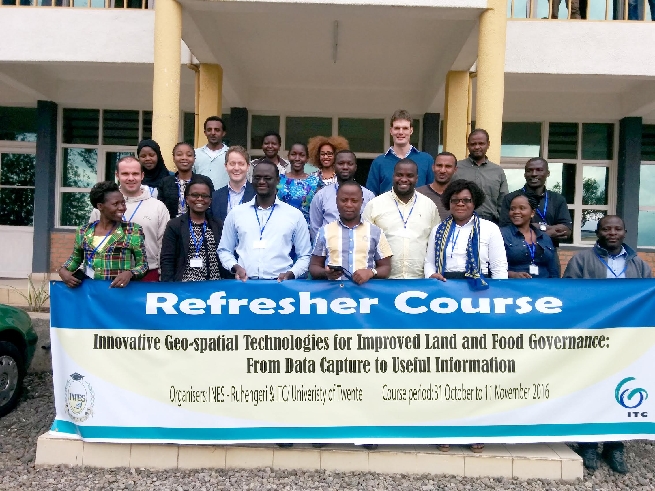 Drone training attendees and teachers at INES-Ruhengeri Institute in Rwanda.
