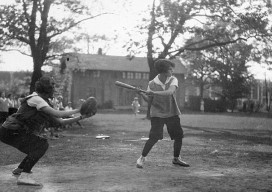 women playing baseball