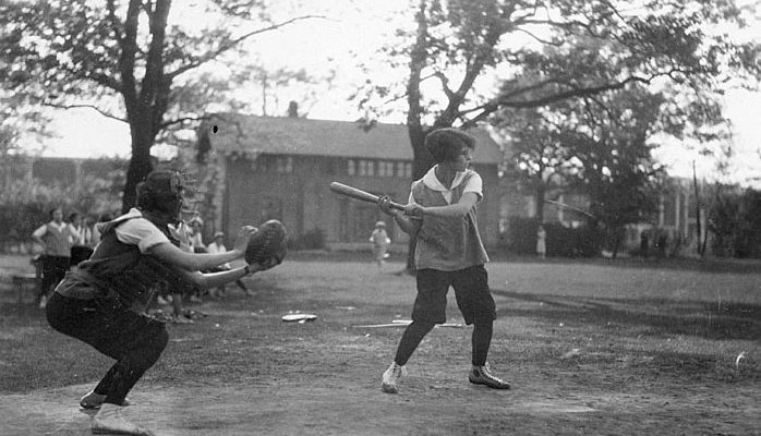 women playing baseball
