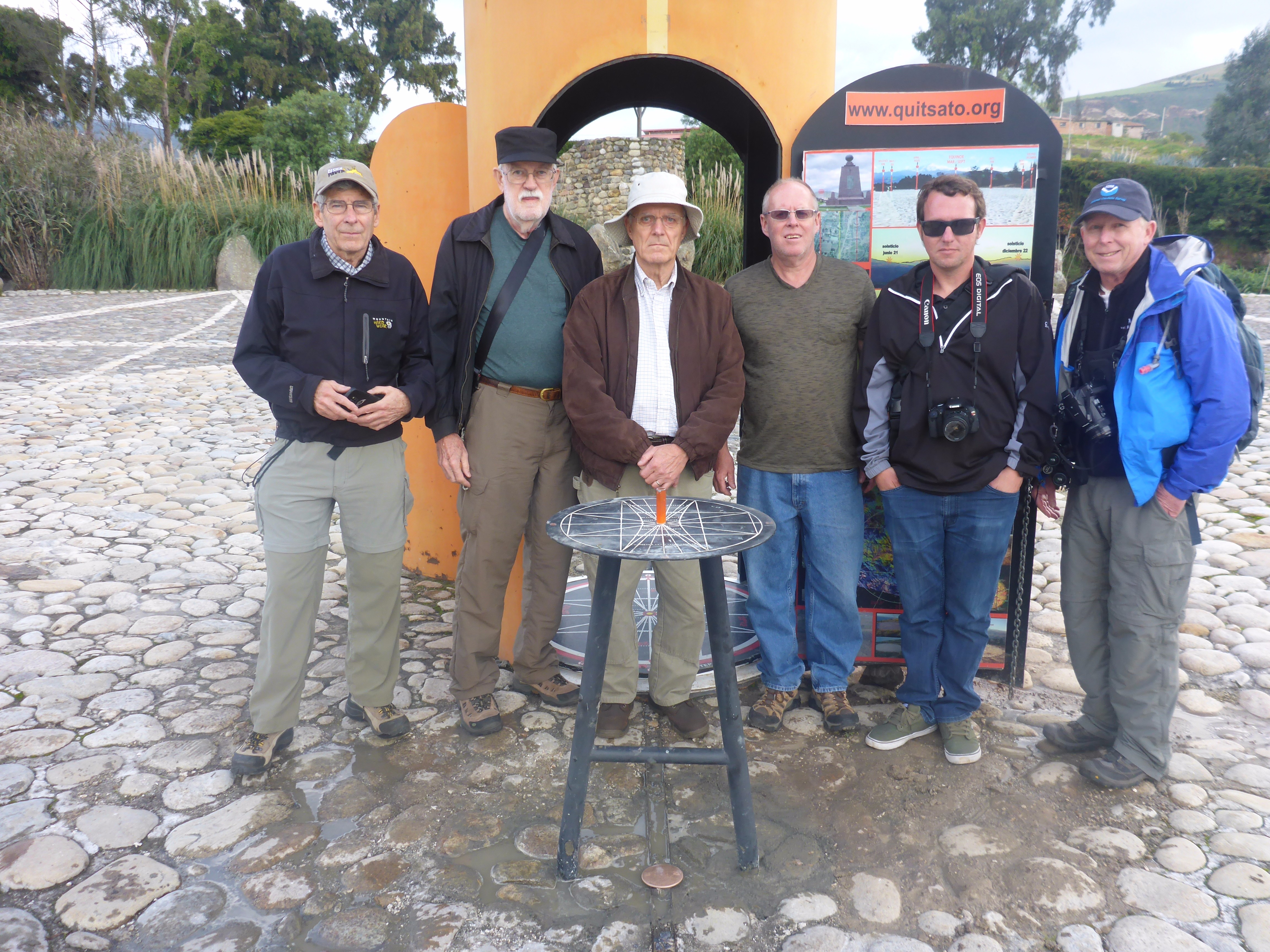 Ken Rich, John M, John H, Joe, and Mark at the Quitsato sundial.