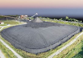 UAVs are faster and safer for tasks like quantity meas- urement and verification; this point cloud image is of a coal pile for one of Anderson’s southwest Missouri power plant clients.