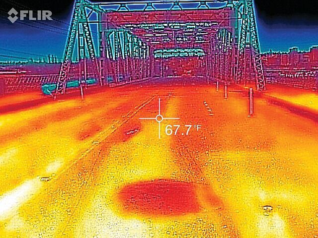 Applications of thermography are applied to the concrete sections of the bridge.