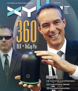 Ken Mooyman posed with the new Leica BLK360 at the Autodesk University 2016 product announcement. Adding a bit of light-hearted theater to the event, Mooyman was flanked by Leica managers in sunglasses and earpieces, “Secret Service” style. lidar mapping