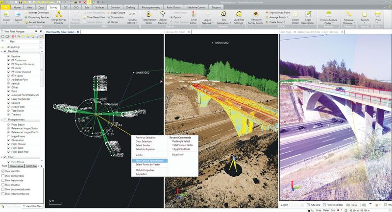 Raw field data from GNSS, total stations, and scanning can be processed and combined in a single environment using Trimble Business Center.