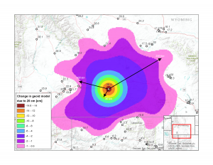 Figure 2: Hypothetical signal or noise? Map showing how a potential discrepancy in the ellipsoid measurement can impact the geoid calculation.  