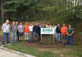 Instructors Brenda Densmore (far right) and Paul Rydlund (far left) bracket their students from a class held in Northborough, MA. Credit: USGS.