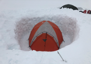 Tents snowed in after a snowstorm. Third day on the cap.