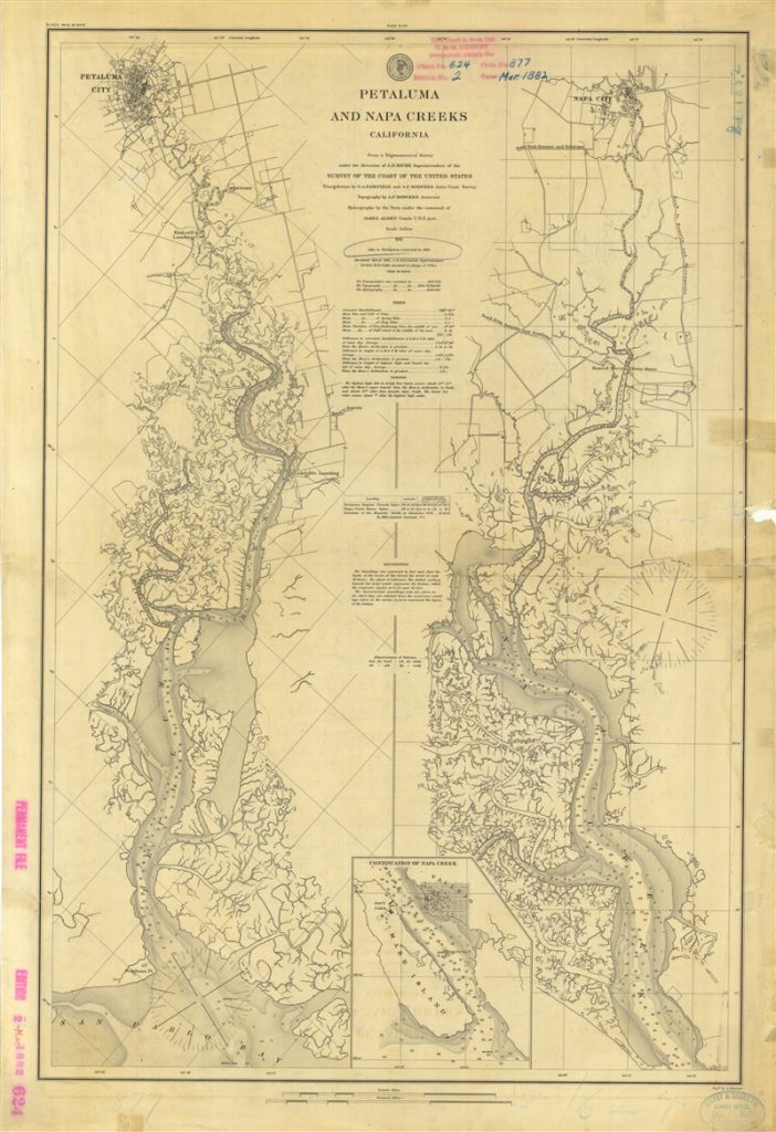 Petaluma and Napa Creeks 1861. Re-issued 1882 with Aids to Navigation corrected to 1885. Credit: NARA C&GS; Collection.