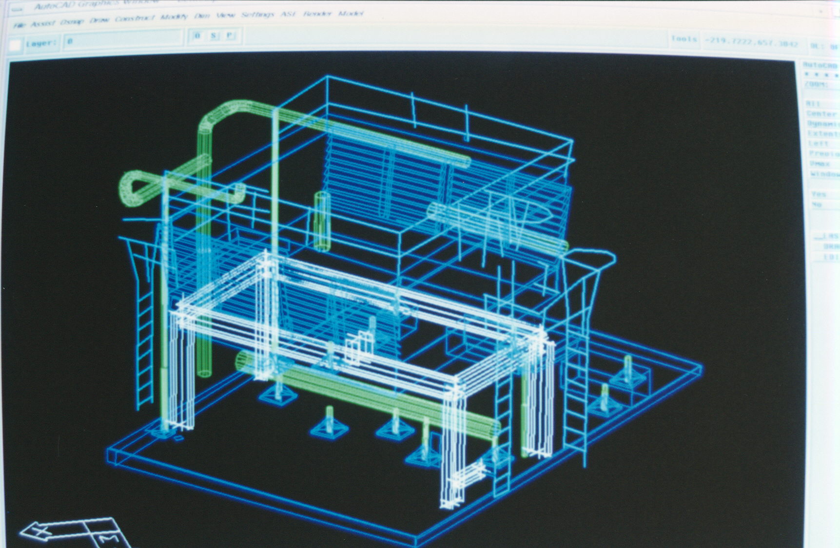 AutoCAD representation of equipment and structure created from scans. Scans were modeled in Cyra’s point cloud software and the model was exported to AutoCAD.
