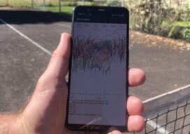 A Google app for Android phones collects raw GNSS data. Photo courtesy of Maren Euwer.