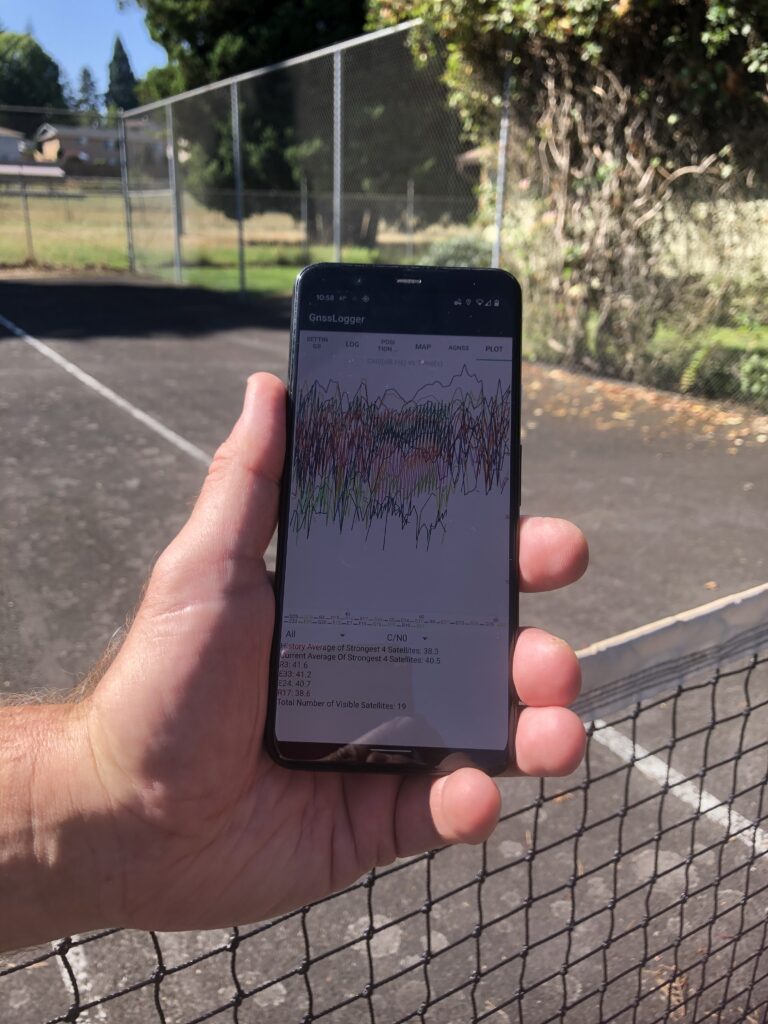 A Google app for Android phones collects raw GNSS data. Photo courtesy of Maren Euwer. 