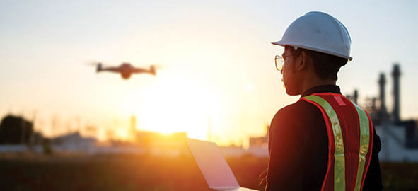 Engineers are using laptop control drones to perform aerial inspections at work. Useful technology in work